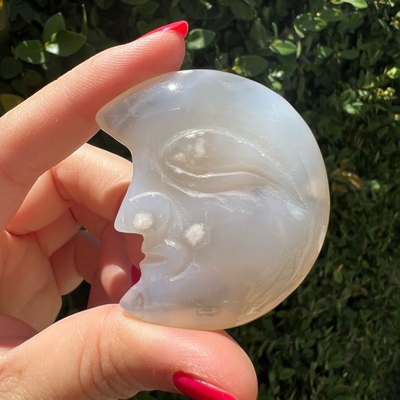 Flower Agate Moon with Face - Picture 3 of 3